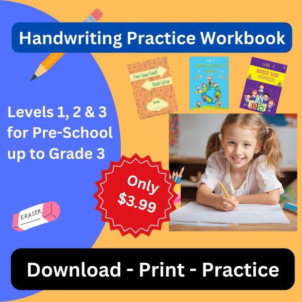 Handwriting Practice Workbook Series by EdALSA | Level 1, 2 and 3 for Pre-schoolers up to Grade 3 and up